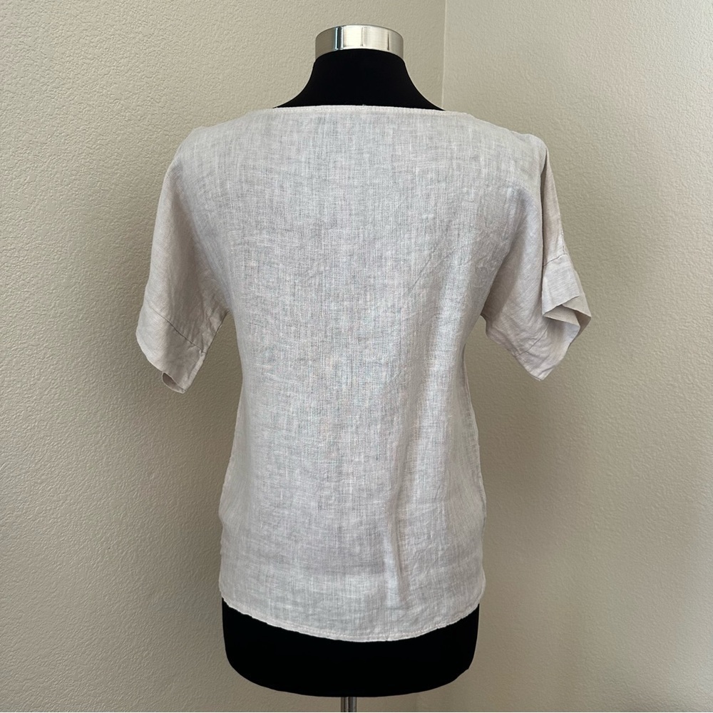 Francesca Bettini 100% Linen Short Sleeve oatmeal Top Size S - Picture 7 of 12